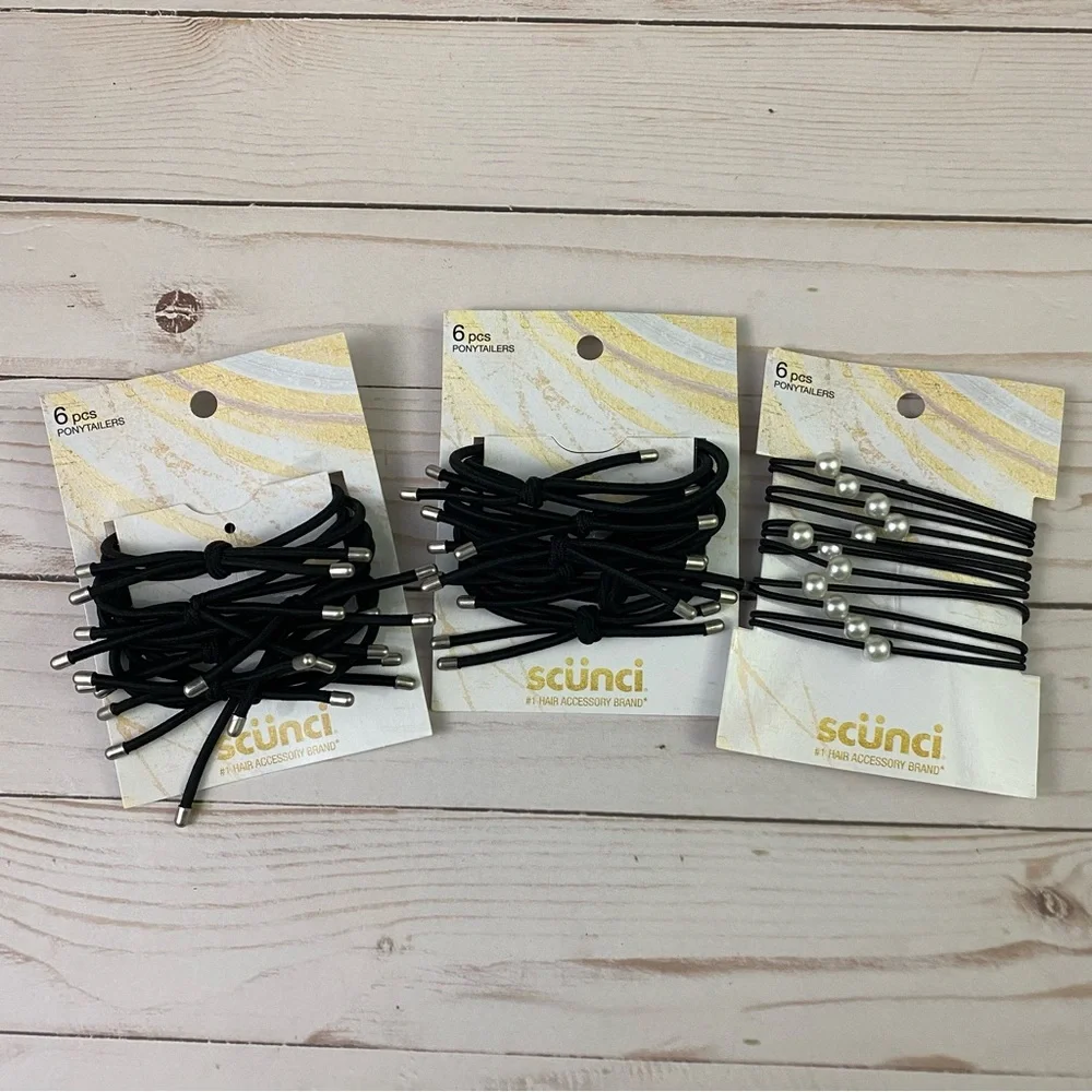 3x Scunci Ponytailers 6-pcs each pack Black 1 with Faux Pearls